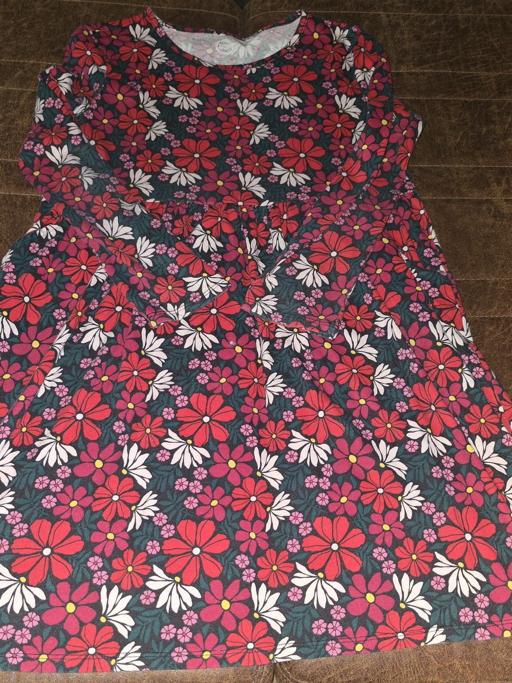 wonder nation Girls Floral Long Sleeve Dress - Red, White & Pink